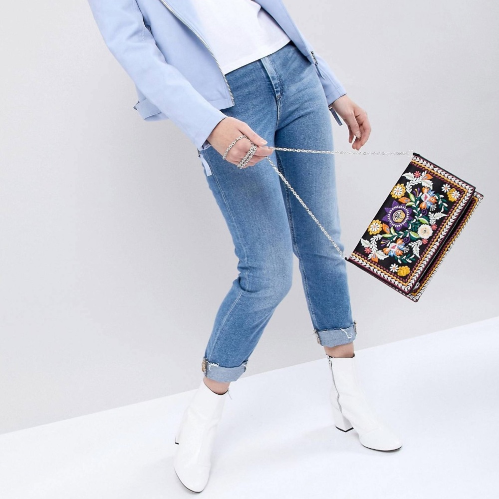 NEW LOOK Floral Embroidered Multi Color Chain Strap Crossbody Clutch